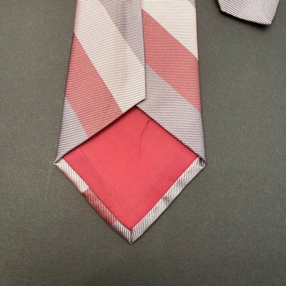 Vintage Balenciaga Paris Striped 100% Silk Tie USA Pink Gray 55" Long 3.5" Wide - Picture 8 of 9